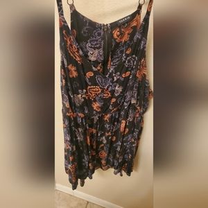 Blue Floral V Neck Tank